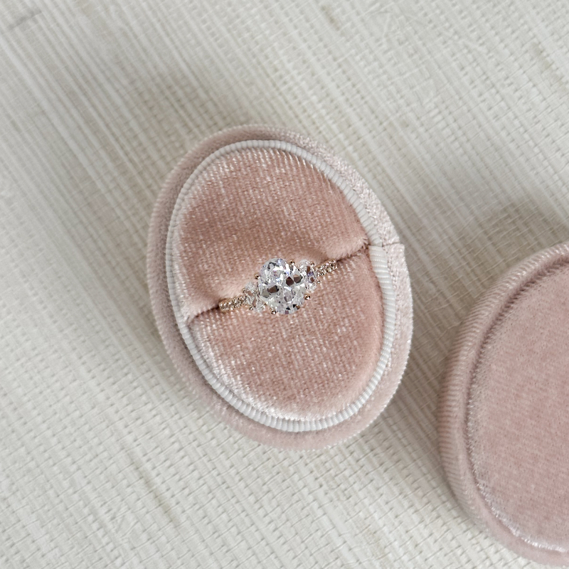 Rose Gold Three Stone Oval & Rounds (3/4ctw) & 1ct Oval Lab Grown Diamond Center