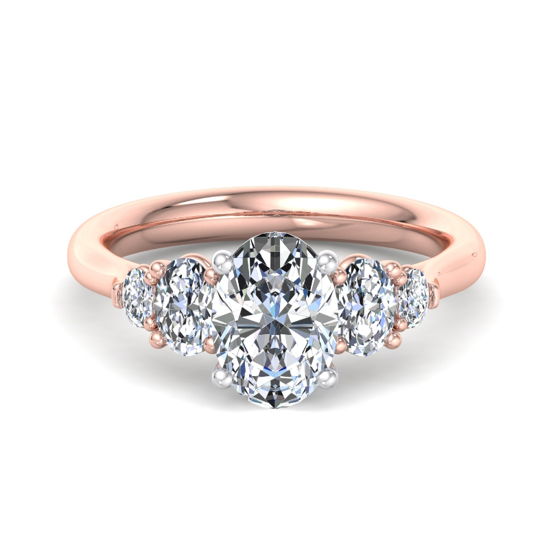 Rose Gold Oval Five Stone (5/8ctw) & 1ct Oval Lab Grown Diamond Center