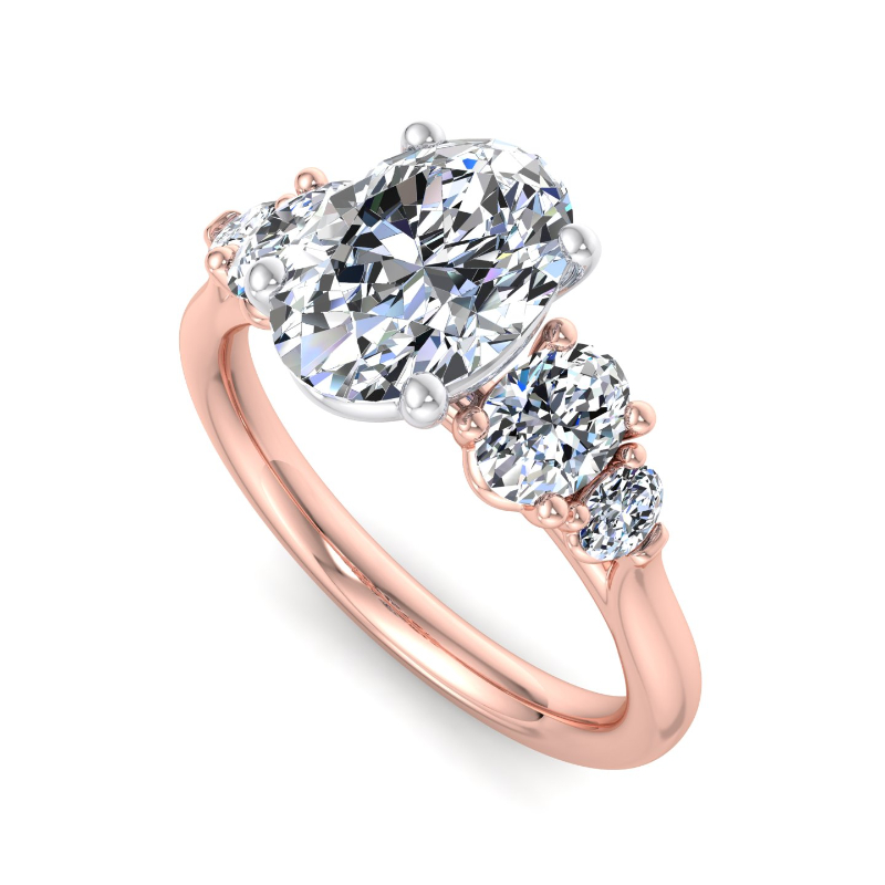 Rose Gold Oval Five Stone (5/8ctw) & 1ct Oval Lab Grown Diamond Center