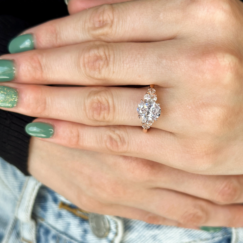 Rose Gold Oval Five Stone (5/8ctw) & 1ct Oval Lab Grown Diamond Center