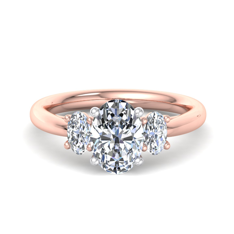 Rose Gold Three Stone Oval (3/8ctw) & 1ct Oval Lab Grown Diamond Center