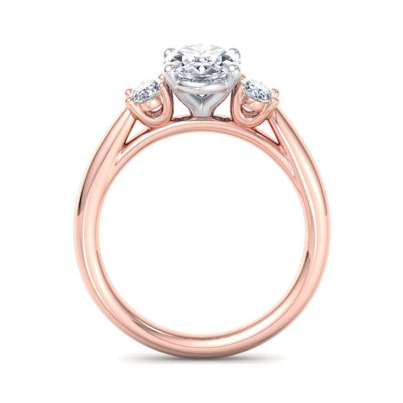 Rose Gold Three Stone Oval (3/8ctw) & 1ct Oval Lab Grown Diamond Center