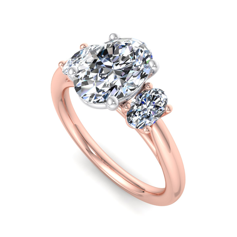 Rose Gold Three Stone Oval (3/8ctw) & 1ct Oval Lab Grown Diamond Center