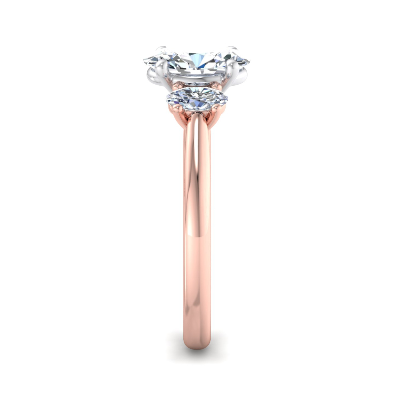 Rose Gold Three Stone Oval (3/8ctw) & 1ct Oval Lab Grown Diamond Center