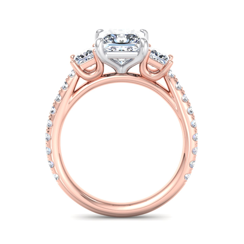 Rose Gold Three Stone Princess & Rounds (3/4ctw) & 1ct Princess Lab Grown Diamond Center