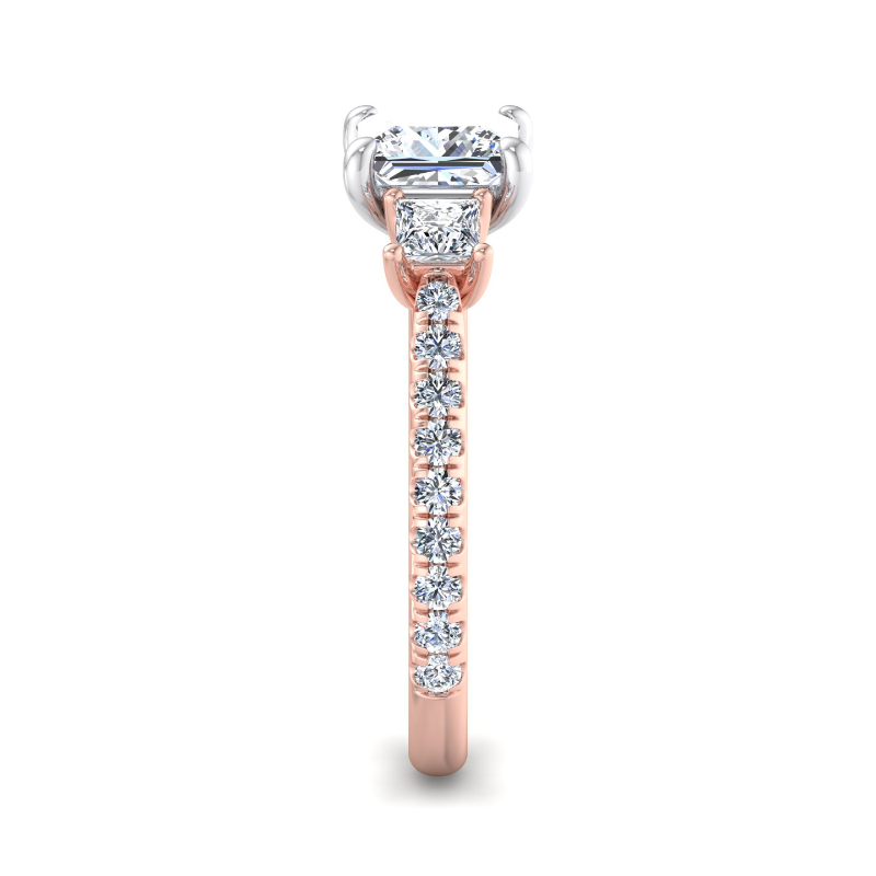 Rose Gold Three Stone Princess & Rounds (3/4ctw) & 1ct Princess Lab Grown Diamond Center