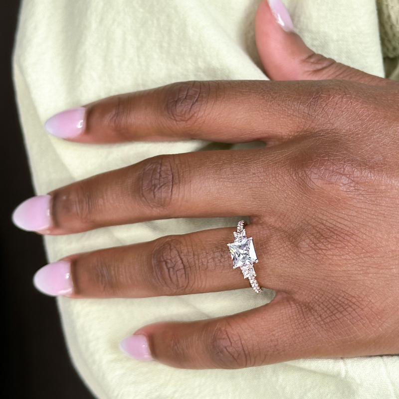 Rose Gold Three Stone Princess & Rounds (3/4ctw) & 1ct Princess Lab Grown Diamond Center