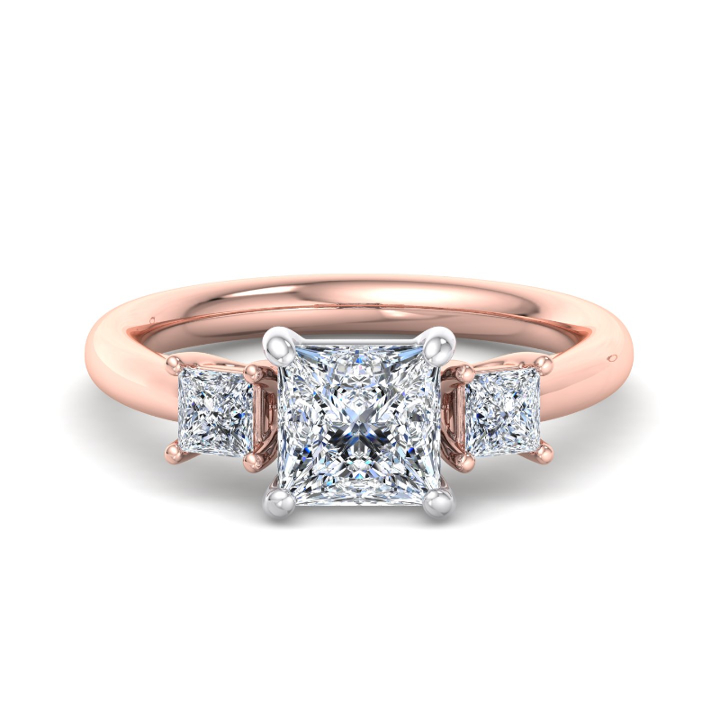 Rose Gold Three Stone Princess Cut (3/8ctw) & 1ct Princess Lab Grown Diamond Center