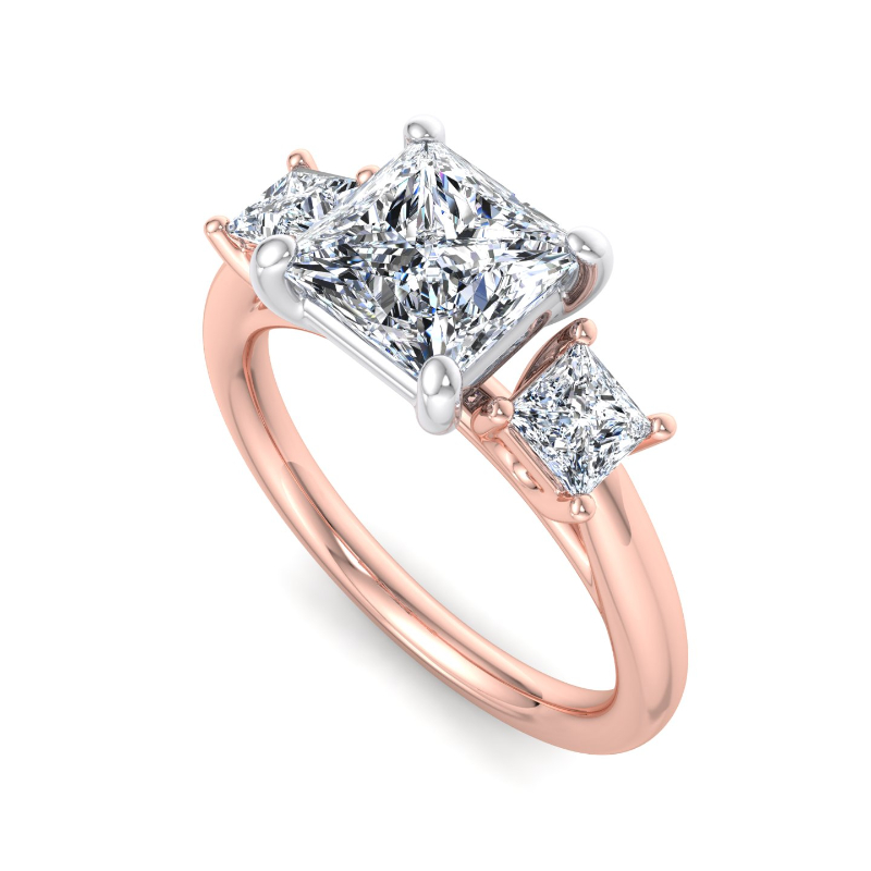 Rose Gold Three Stone Princess Cut (3/8ctw) & 1ct Princess Lab Grown Diamond Center