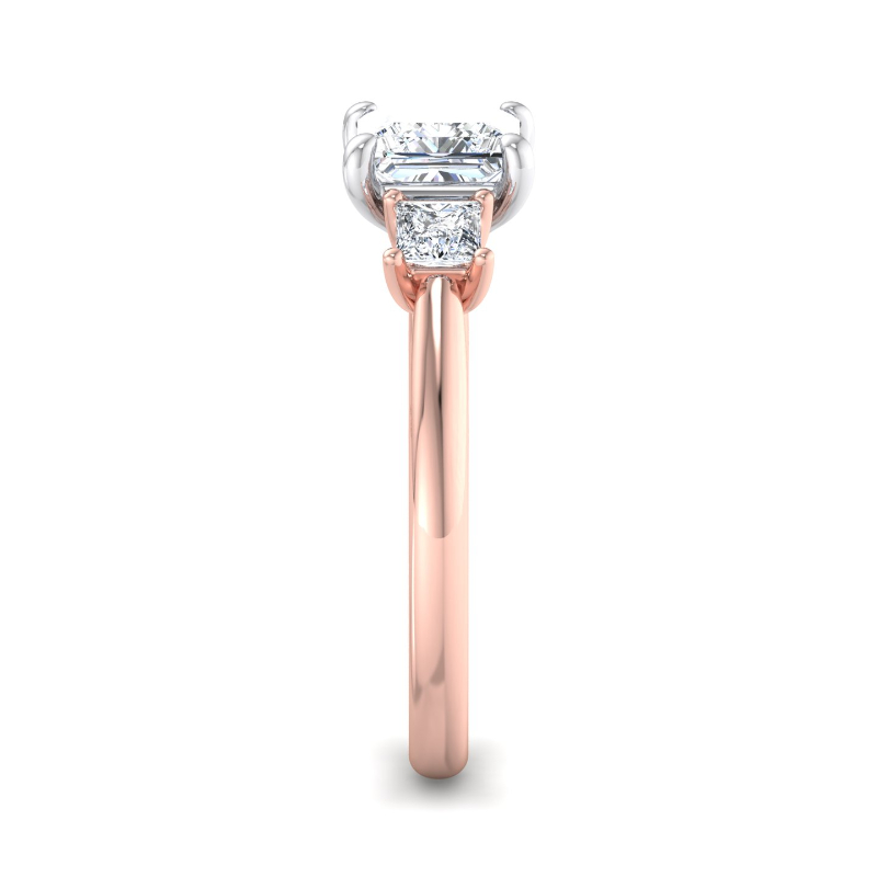 Rose Gold Three Stone Princess Cut (3/8ctw) & 1ct Princess Lab Grown Diamond Center