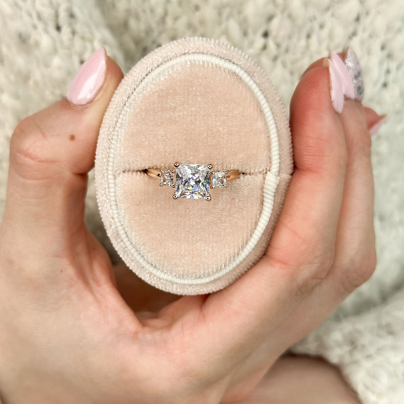 Rose Gold Three Stone Princess Cut (3/8ctw) & 1ct Princess Lab Grown Diamond Center