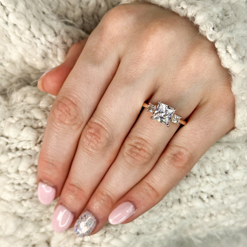 Rose Gold Three Stone Princess Cut (3/8ctw) & 1ct Princess Lab Grown Diamond Center