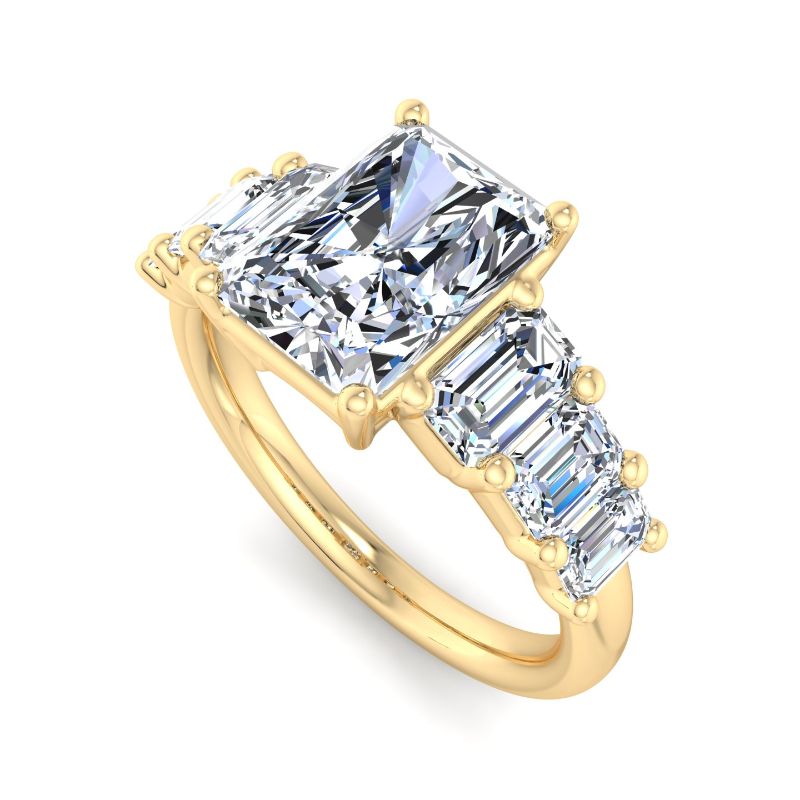 Yellow Gold Emerald Opera (1-3/8ctw) & 2ct Radiant Lab Grown Diamond Center