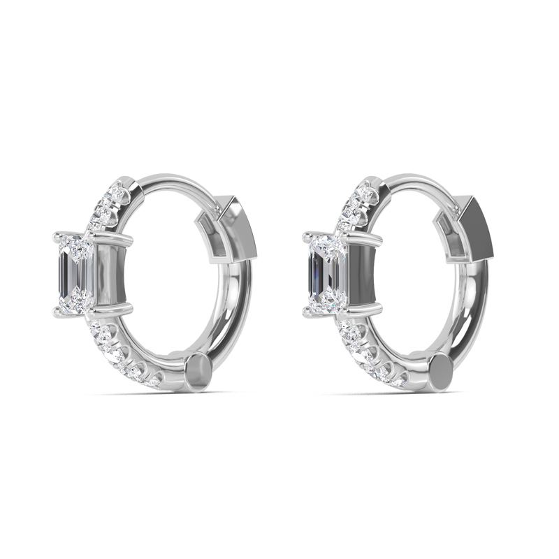 White Gold Emerald Lab Grown Diamond Huggies (1/2ctw)