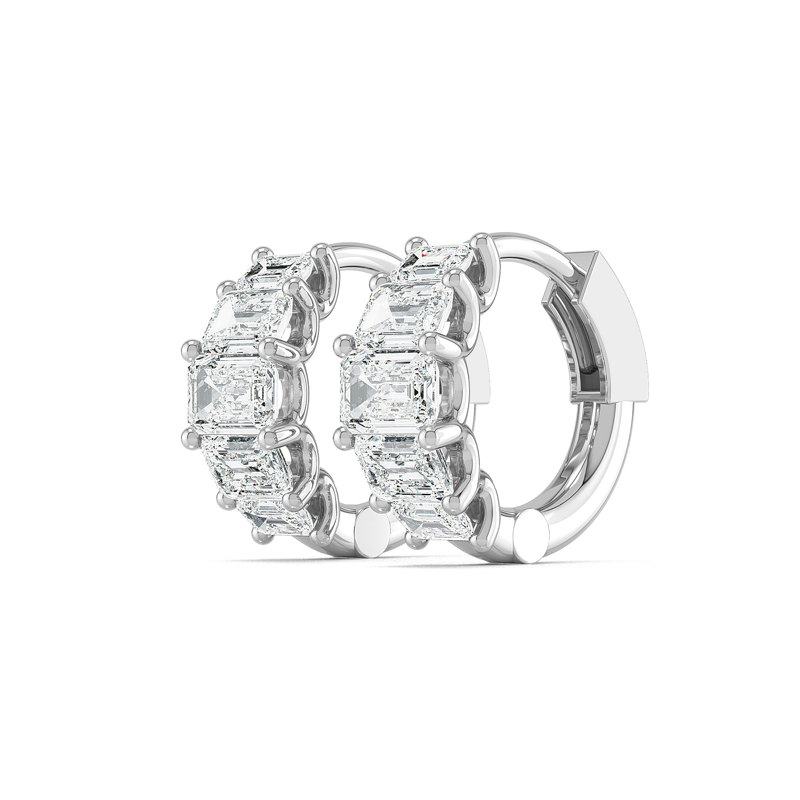 White Gold Graduated Emerald Lab Grown Diamond Hoops (2ctw)