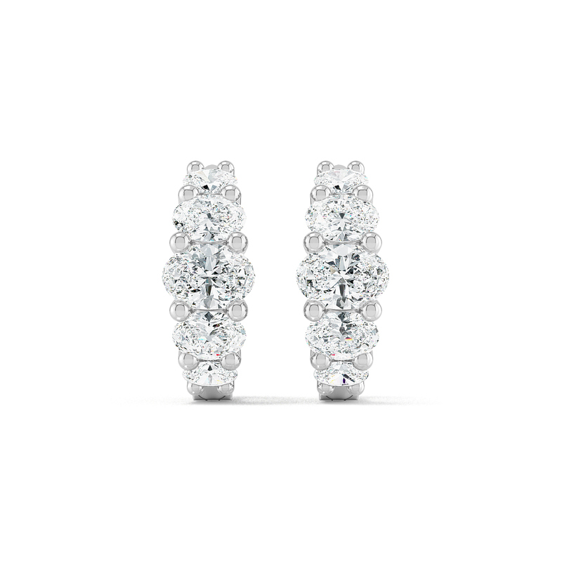 White Gold Graduated Oval Lab Grown Diamond Hoops (1 1/4ctw)