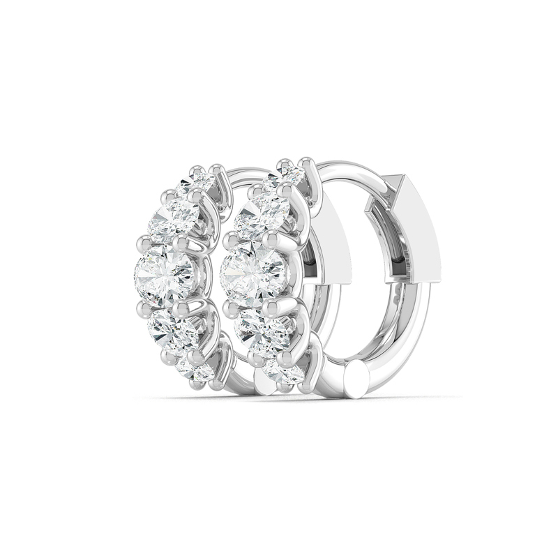 White Gold Graduated Oval Lab Grown Diamond Hoops (1 1/4ctw)