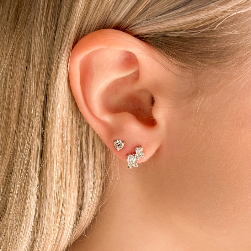 Rose Gold Two Emerald Lab Grown Diamond Earrings (1 1/2ctw)