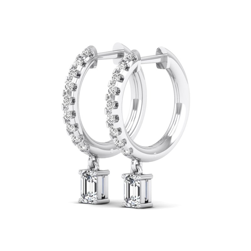 White Gold Emerald Diamond Huggie Drop (1ctw)