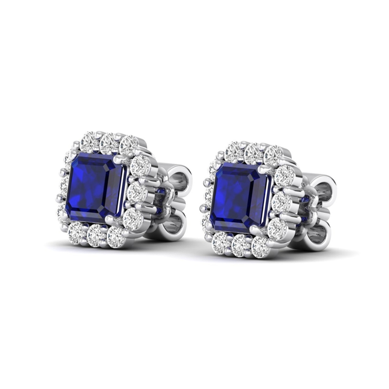 White Gold Asscher Sapphire & Diamond Earrings