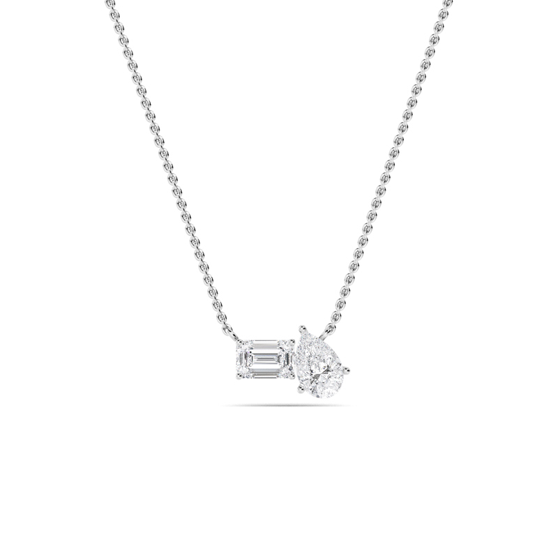 White Gold Linear Toi et Moi Pear Emerald Lab Grown Diamond Necklace (1ctw)