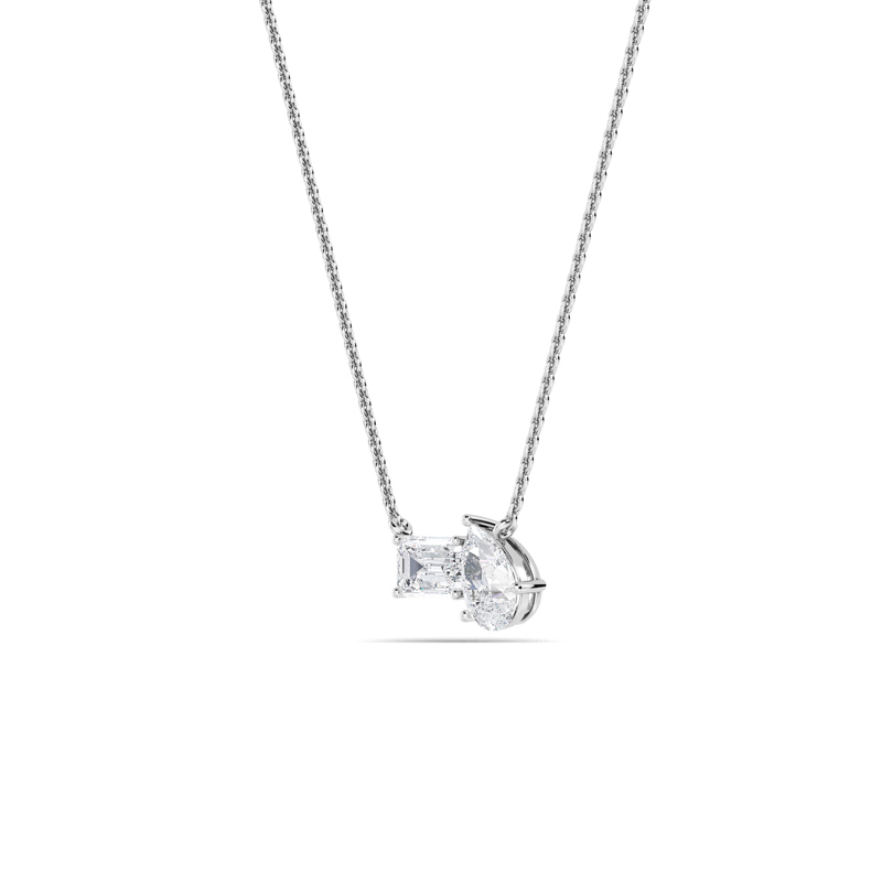 White Gold Linear Toi et Moi Pear Emerald Lab Grown Diamond Necklace (1ctw)