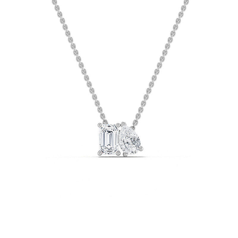 White Gold Toi Et Moi Pear Emerald Lab Grown Diamond Necklace (3/4ctw)