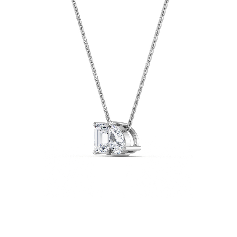 White Gold Toi Et Moi Pear Emerald Lab Grown Diamond Necklace (3/4ctw)