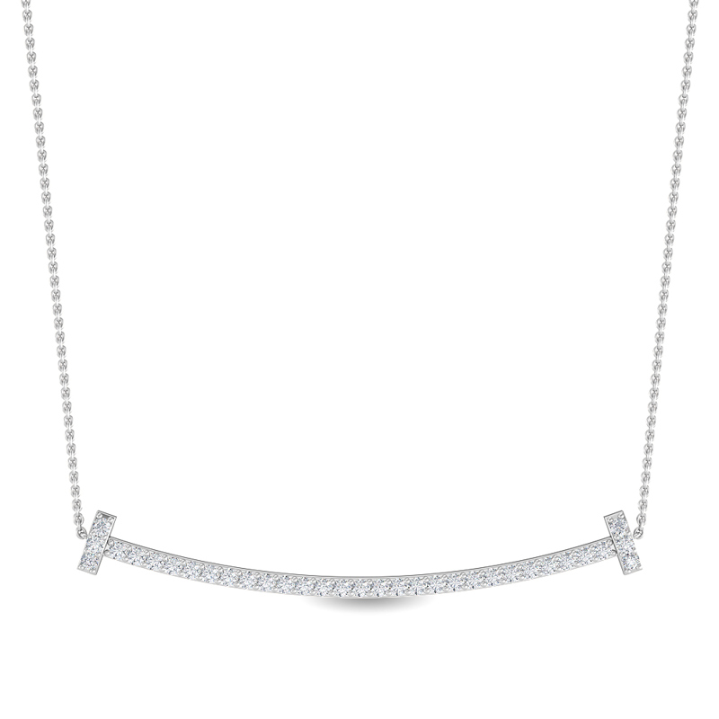 White Gold Curved Bar Lab Grown Diamond Necklace
