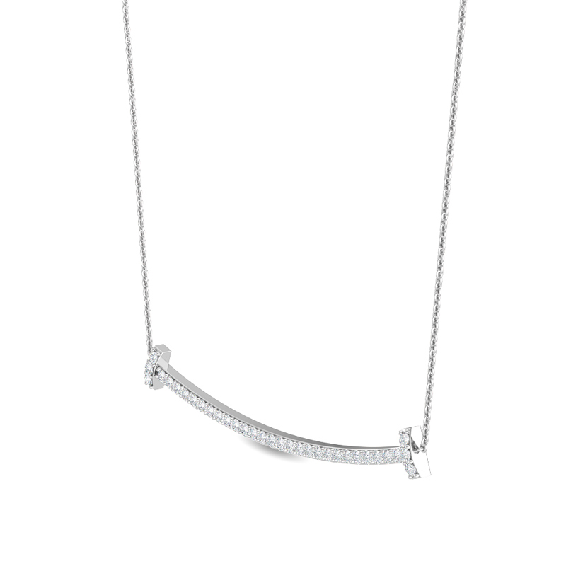 White Gold Curved Bar Lab Grown Diamond Necklace