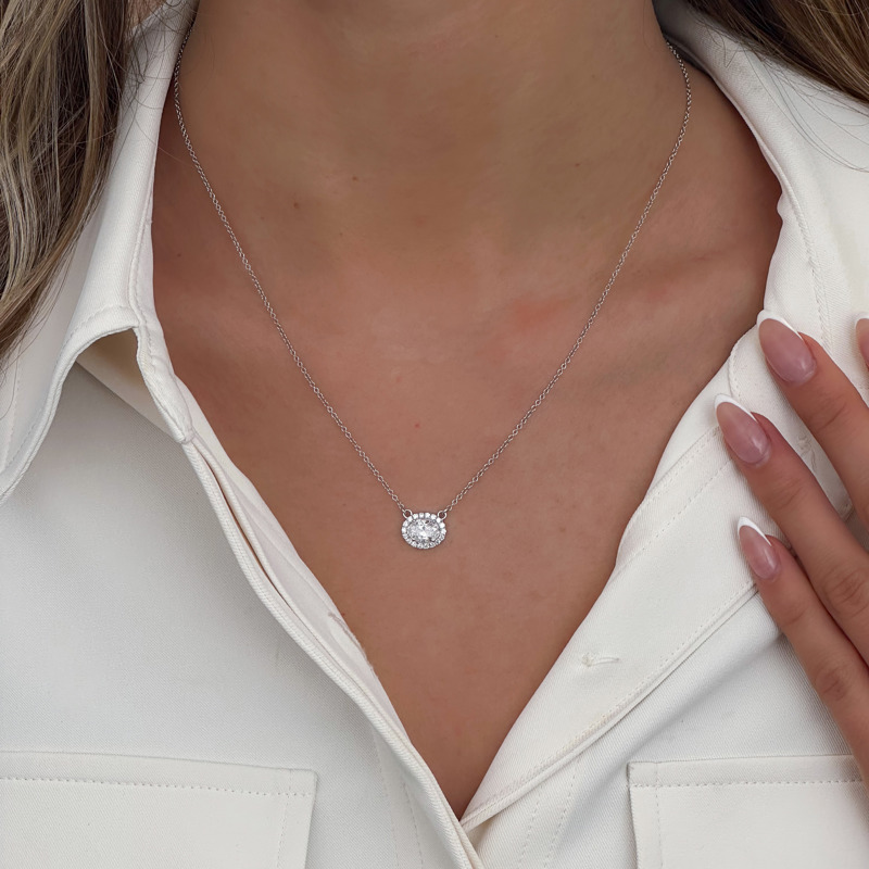 Rose Gold East West Oval Halo Necklace