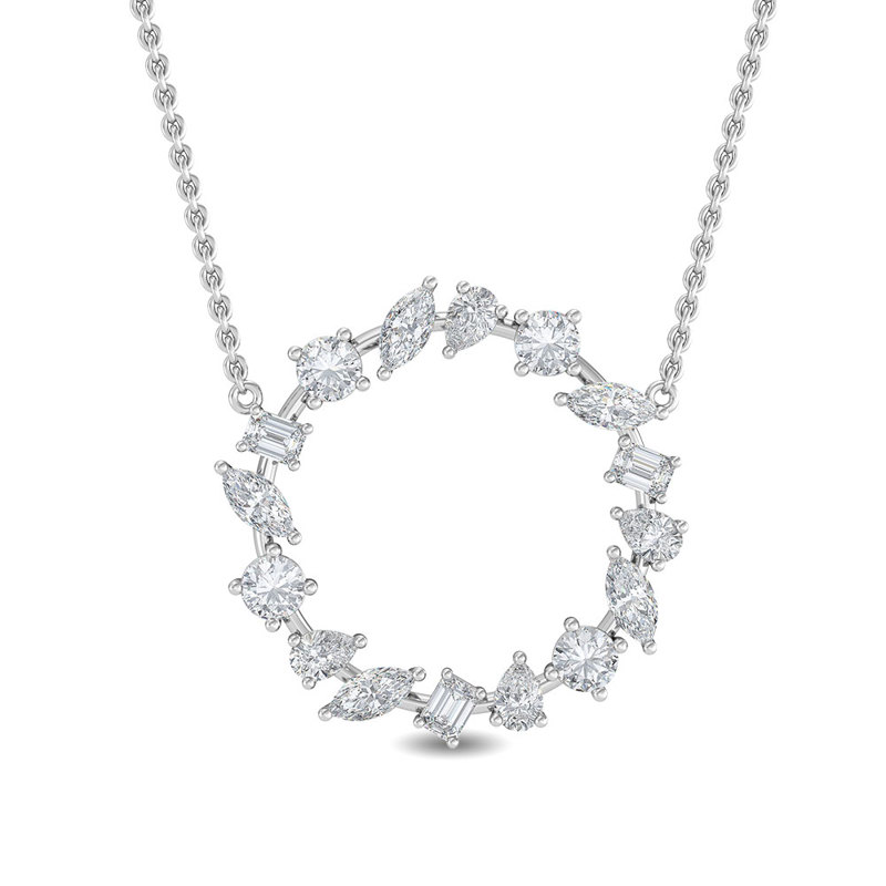 White Gold Nuveau Mix Circle Lab Grown Diamond Necklace