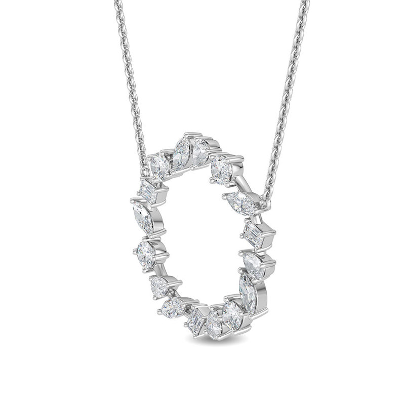 White Gold Nuveau Mix Circle Lab Grown Diamond Necklace