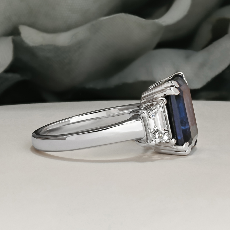 Lab Created Sapphire & Diamond Step Cut Trapezoid Ring