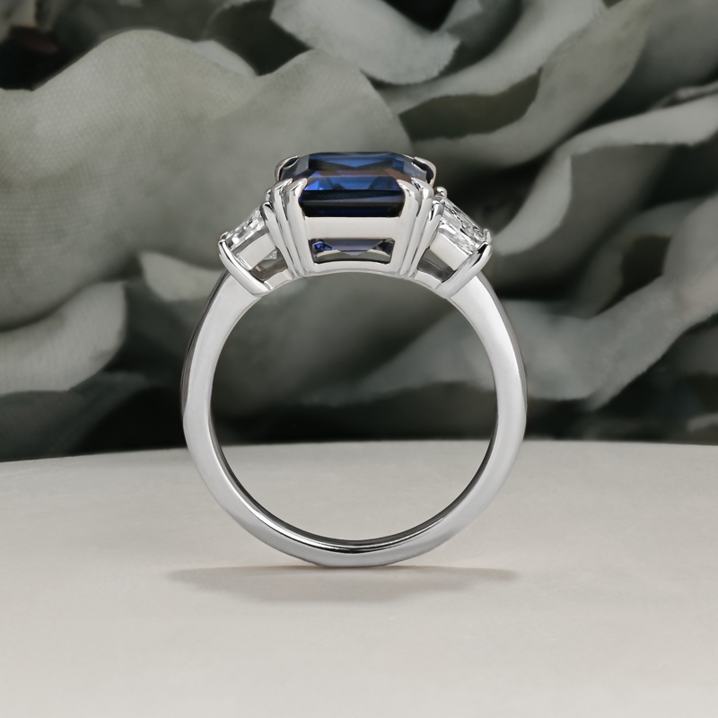 Lab Created Sapphire & Diamond Step Cut Trapezoid Ring