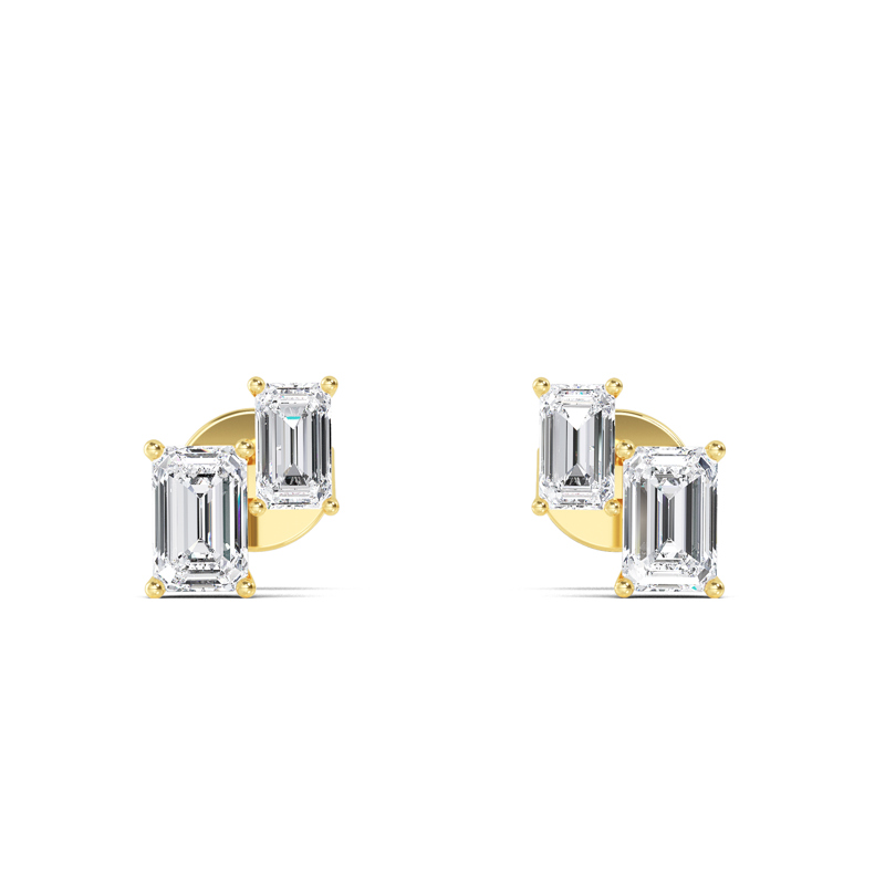 Yellow Gold Two Emerald Lab Grown Diamond Earrings (1-1/2ctw)