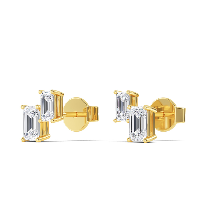 Yellow Gold Two Emerald Lab Grown Diamond Earrings (1-1/2ctw)