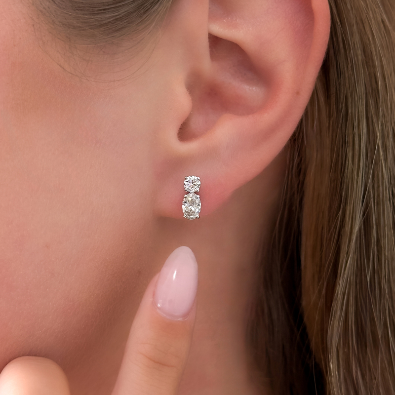 Rose Gold Oval & Round Lab Grown Diamond Earrings (1 1/2ctw)
