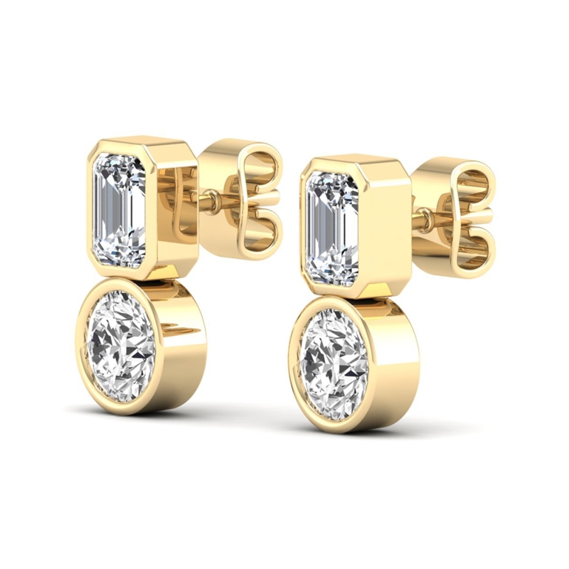 Yellow Gold Emerald & Round Bezel Drop (4ctw)