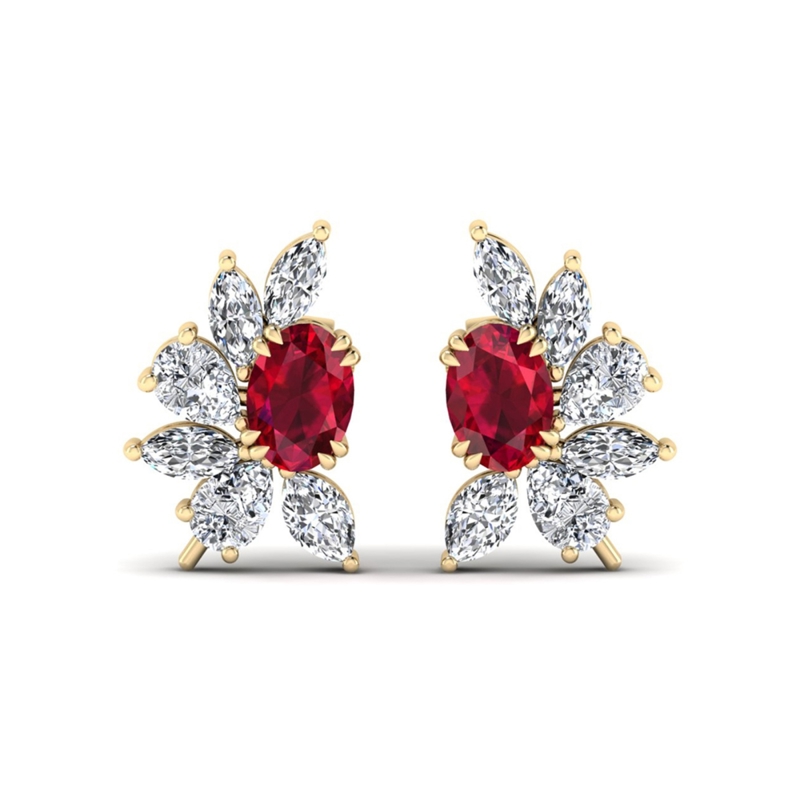 Yellow Gold Ruby & Diamond Fashion Earrings
