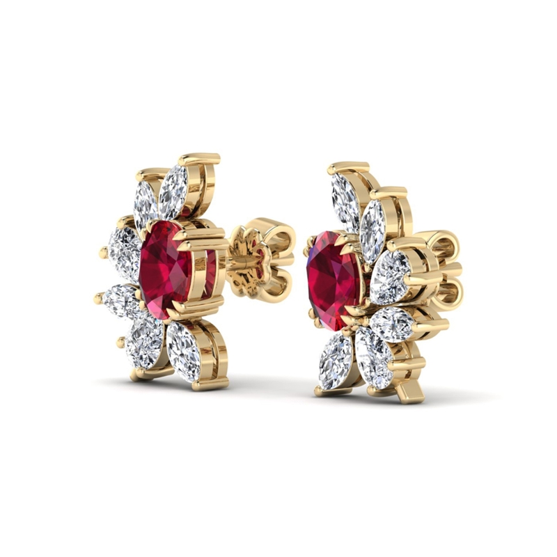 Yellow Gold Ruby & Diamond Fashion Earrings