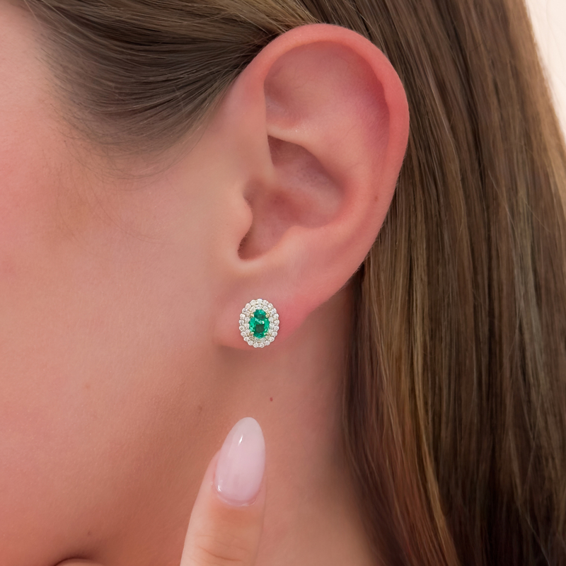 Rose Gold Oval Emerald & Diamond Earrings
