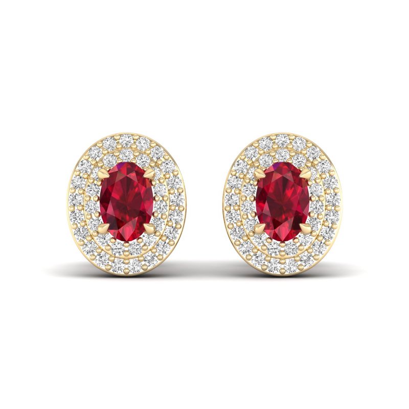 Yellow Gold Oval Ruby & Diamond Earrings