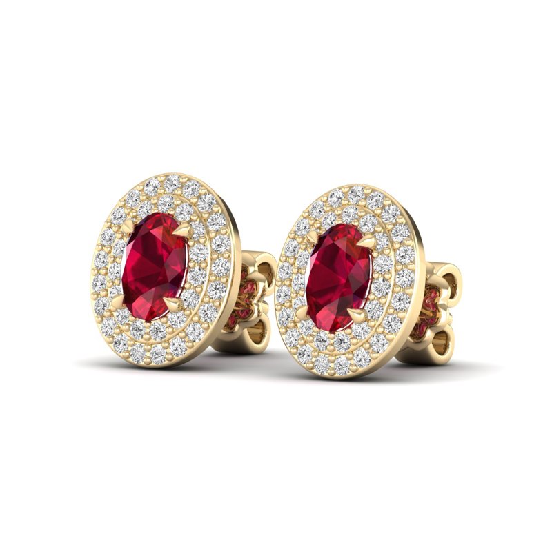 Yellow Gold Oval Ruby & Diamond Earrings