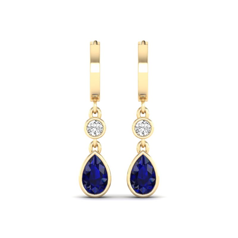 Yellow Gold Teardrop Sapphire Bezel Earrings