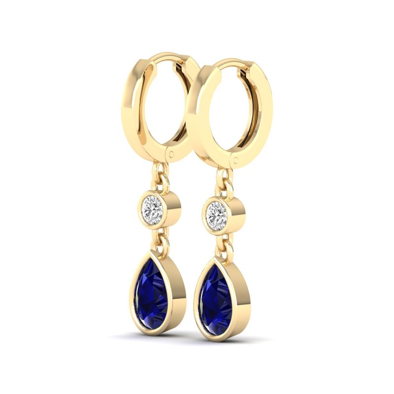 Yellow Gold Teardrop Sapphire Bezel Earrings