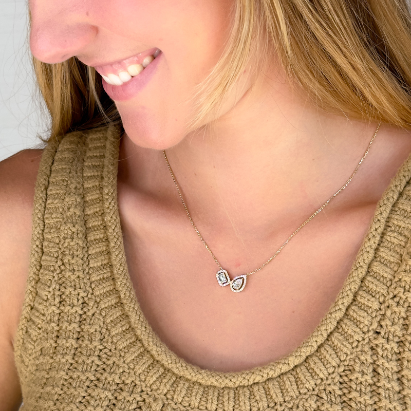 Rose Gold Toi Et Moi Pear Emerald Lab Grown Diamond Halo (1 3/8ctw)