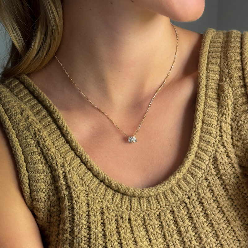 Rose Gold Toi Et Moi Pear Emerald Lab Grown Diamond Necklace (3/4ctw)