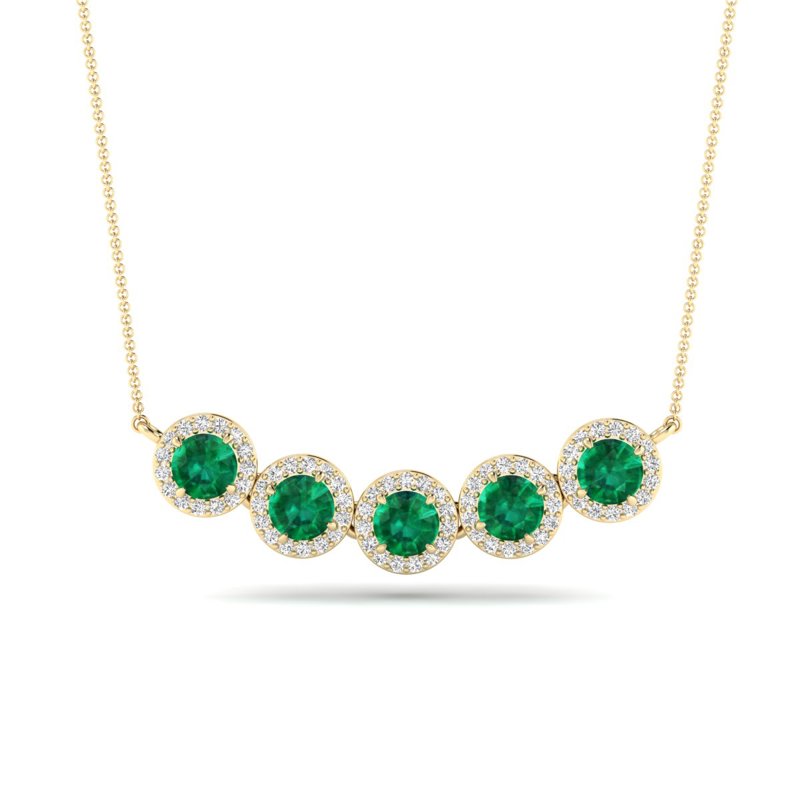Yellow Gold Ester Emerald Halo Necklace