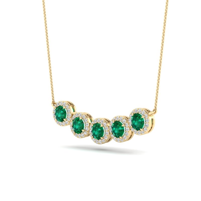 Yellow Gold Ester Emerald Halo Necklace